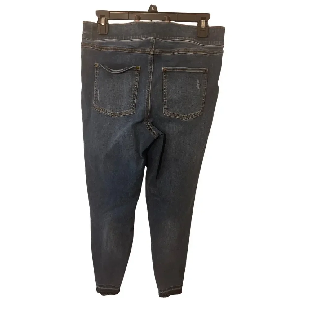 Spanx Jeans Jeggings Womens Large Pull On Stretch Skinny Leg Raw Hem High Rise